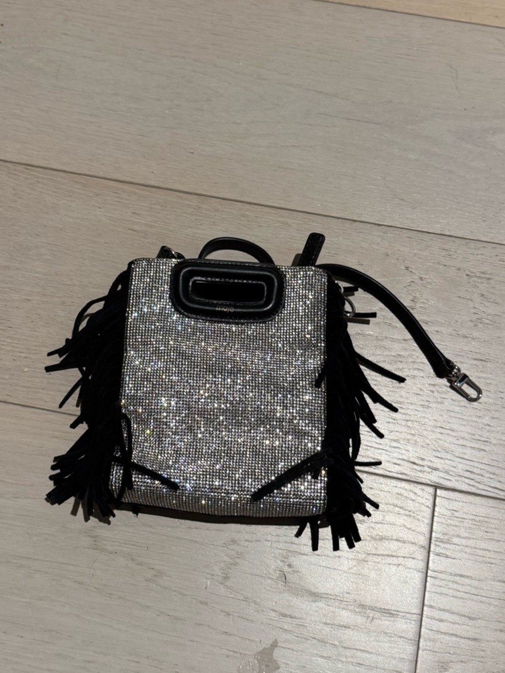 Sparkling Silver MAJE Fringe Mini Tote Bag
